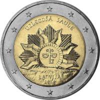 (010) Монета Латвия 2019 год 2 евро "Восходящее солнце"  Биметалл  UNC