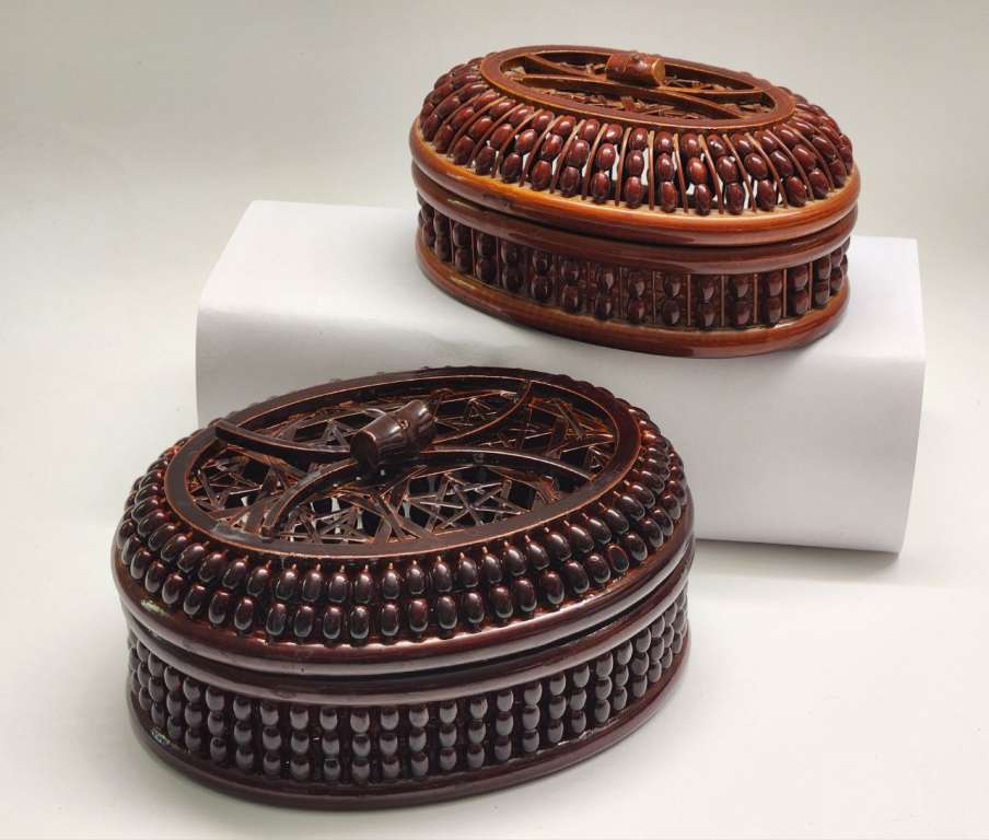 Шкатулки овальные 2 штуки дерево ротанг СССР