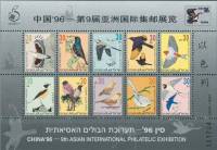 (№1996-53) Блок марок Израиль 1996 год "Птицы Мино 138392 China96 Азии, Филателистическая Выставка",