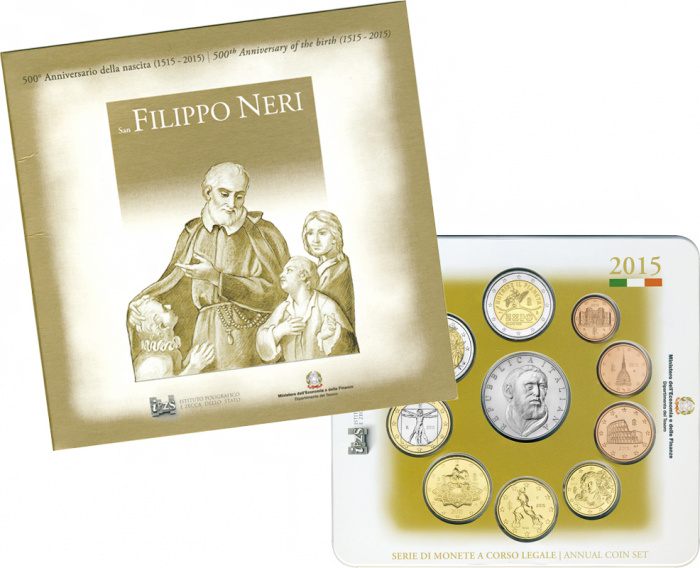 (2015, 10м) Набор монет Италия 2015 год &quot;500 лет со дня рождения Филиппа Нери&quot;   UNC