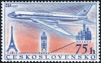 (1957-045) Марка Чехословакия "Ту 104А Париж, Прага, Москва" ,  III Θ