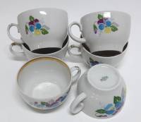 Чашки "Анютины глазки", набор 6 шт., Чудово, СССР (сост. на фото)