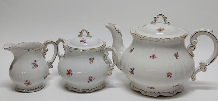 Чайный сервиз "Мейсенские цветы", 3 предмета, фарфор, Германия (сост. на фото)