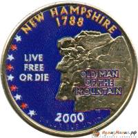 (009p) Монета США 2000 год 25 центов "Нью-Гэмпшир"  Вариант №1 Медь-Никель  COLOR. Цветная