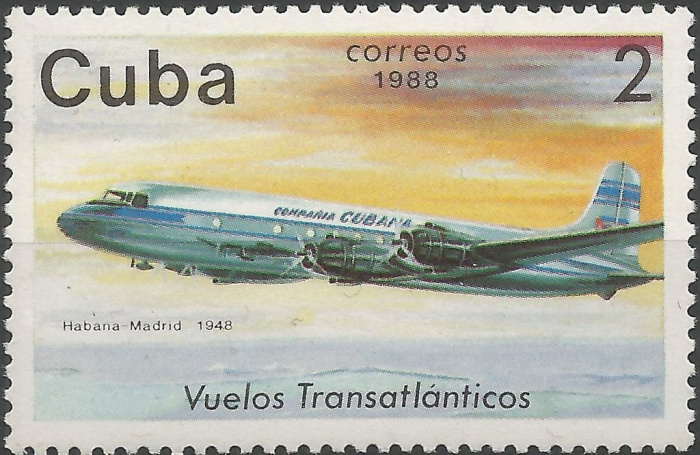 (1988-036) Марка Куба &quot;Гавана-Мадрид 1948&quot;    40 лет Первого Кубинского трансатлантического перелета