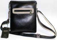 Сумка "Bolo" мужская с ремнем и ручкой, Кожзам, Черная с бежевыми вставками, 1 отделение