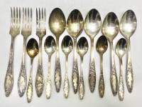 Набор СССР ложки столовые 5 шт + вилки 3 шт + ложки чайные 6 шт Мельхор нужна чистка 