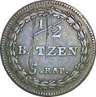 (№1813km106 (luzern)) Монета Швейцария 1813 год frac12; Batzen