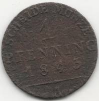 1843A Монета Германия (Пруссия) 1843 год 1 пфеннинг / 1/360 талера  Медь  F