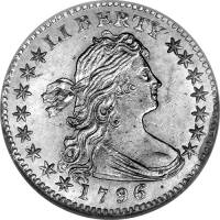 (1796, 5 исправлена на 6) Монета США 1796 год 5 центов  2. Драпированный бюст, малый орёл Серебро Ag
