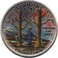 (014d) Монета США 2001 год 25 центов "Вермонт"  Вариант №2 Медь-Никель  COLOR. Цветная