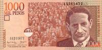 (,) Банкнота Колумбия 2001 год 1 000 песо "Хорхе Эльесер Гайтан"   UNC