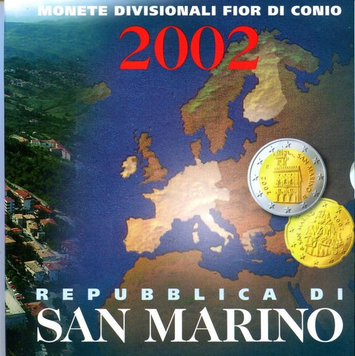 (2002, 8 монет) Набор монет Сан-Марино 2002 год &quot;Гора Монте-Титано&quot;   Буклет