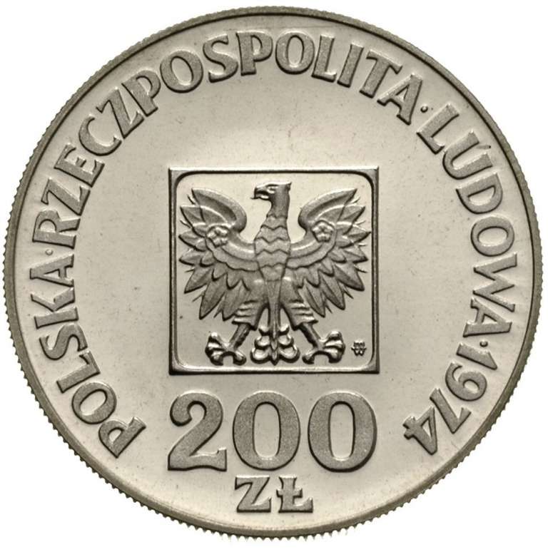 (1974) Монета Польша 1974 год 200 злотых &quot;30 лет ПНР&quot;  Серебро Ag 625  UNC