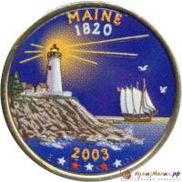 (023p) Монета США 2003 год 25 центов "Мэн"  Вариант №1 Медь-Никель  COLOR. Цветная