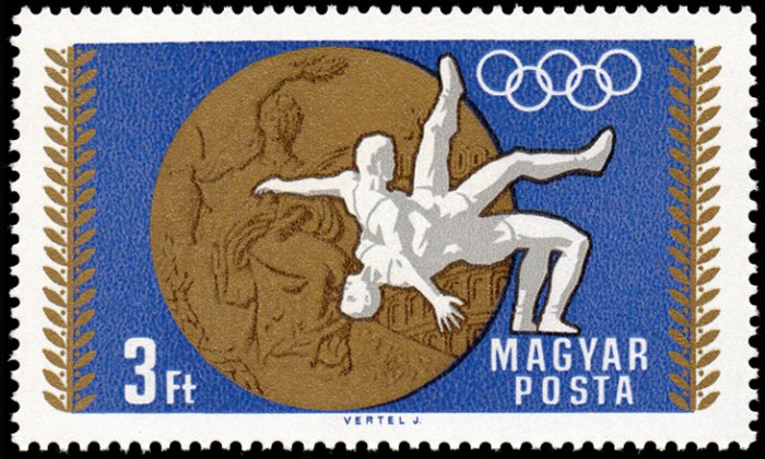 (1969-012) Марка Венгрия &quot;Борьба&quot;    Медалисты сборной Венгрии на летних олимпийских играх 1968 в Ме