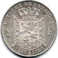 (№1880km39) Монета Бельгия 1880 год 2 Francs (Пятьдесят лет бельгийского Королевства 1830-1880)
