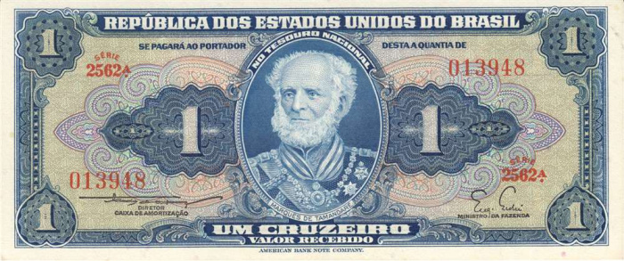 (1954-1958) Банкнота Бразилия 1954-1958 год 1 крузейро &quot;Маркуш де Тамандарэ&quot;   UNC