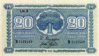 (1945 Litt B) Банкнота Финляндия 1945 год 20 марок  Kivialho - Aspelund  UNC
