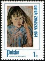 (1974-049) Марка Польша "Девушка "    День почтовой марки. Польские картины с изображением детей II 
