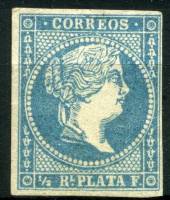 (№8) Марка Куба 1857 год "Королева Изабелла II", Негашеная