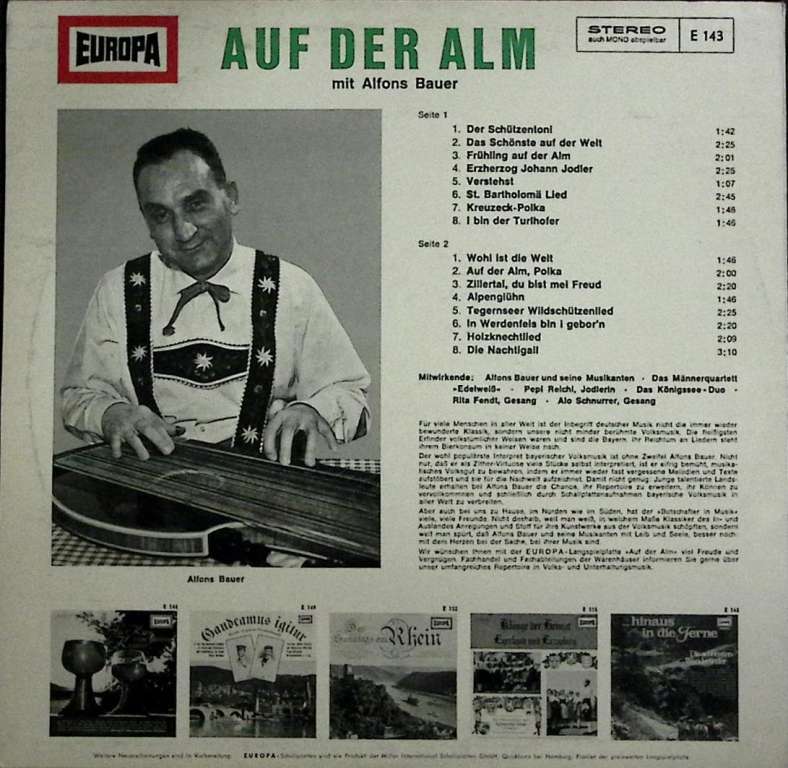Пластинка виниловая , Auf der alm Stereo 300 мм. (Сост. на фото)