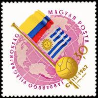 (1962-015) Марка Венгрия "Колумбия и Уругвай"    ЧМ по футболу 1962, Чили III Θ