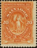 (№1890-32) Марка Сальвадор 1890 год "Победа в овальном", Гашеная