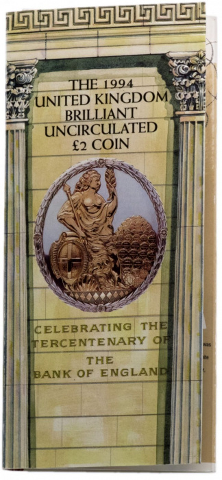 (1994) Монета Великобритания 1994 год 2 фунта &quot;Банк Англии. 300 лет&quot;  Латунь  Буклет