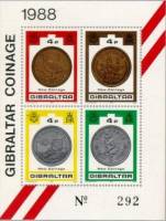 (№1989-13) Блок марок Гибралтар 1989 год "Новые Монеты", Гашеный