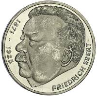 (1975J) Монета Германия (ФРГ) 1975 год 5 марок "Фридрих Эберт"  Серебро Ag 625  UNC