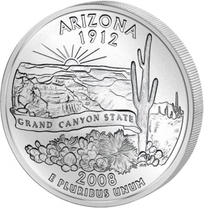 (048p) Монета США 2008 год 25 центов &quot;Аризона&quot;  Медь-Никель  UNC
