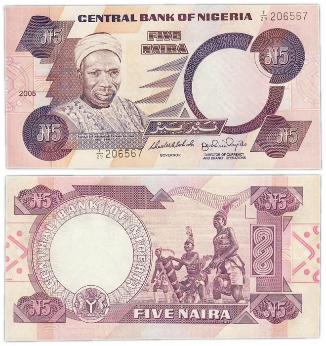 (2005) Банкнота Нигерия 2005 год 5 найра &quot;Абубакар Тафава Балева&quot;   UNC