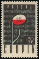 (1960-002) Марка Польша "Ноты"   150 лет со дня рождения польского композитора Фредерика Шопена (181