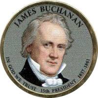 (15d) Монета США 2010 год 1 доллар "Джеймс Бьюкенен"  Вариант №1 Латунь  COLOR. Цветная