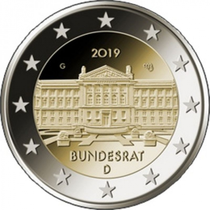 (021) Монета Германия (ФРГ) 2019 год 2 евро &quot;Бундесрат&quot; Двор F Биметалл  UNC