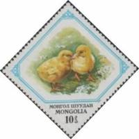 (1982-028) Марка Монголия "Цыплята"    Молодые животные II Θ