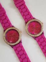 Часы наручные женские 2 шт Geneva (цвет розовый фуксия золотой, стразы)