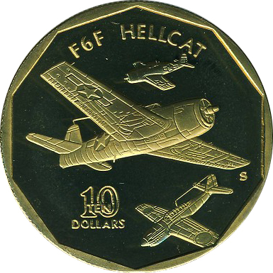 (1991) Монета Маршалловы Острова 1991 год 10 долларов &quot;F6F Хеллкэт&quot;  Латунь  UNC