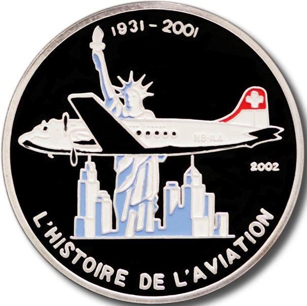 (2002) Монета Того 2002 год 1000 франков &quot;Дуглас DC-4&quot;  Цветная Серебро Ag 999  PROOF