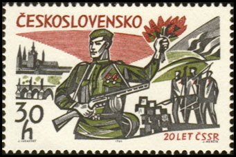 (1965-031) Марка Чехословакия "Солдат"    20-летие Освобождения Чехословакии III &Theta;