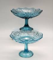 Фруктовницы на ножках 2 шт бирюзовое голубое цветное стекло СССР