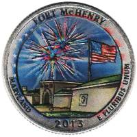 019d Монета США 2013 год 25 центов Форт Мак-Генри  Вариант №2 Медь-Никель  COLOR. Цветная