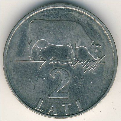 (1992) Монета Латвия 1992 год 2 лата &quot;Корова&quot;  Медь-Никель  XF