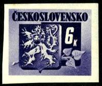 (1945-016) Марка Чехословакия "Герб (Темно-сине-фиолетовая)" ,  III O