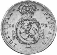 (№1671km112) Монета Норвегия 1671 год 4 Ducat