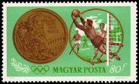 (1965-007) Марка Венгрия "Футбол"    Медалисты сборной Венгрии на летних олимпийских играх 1964 в То