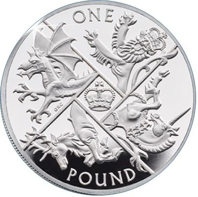 (№2016) Монета Великобритания 2016 год 1 Pound (Последний Раунд Фунт - Серебро Piedfort)