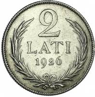 (1926) Монета Латвия 1926 год 2 лата   Серебро Ag 835  XF