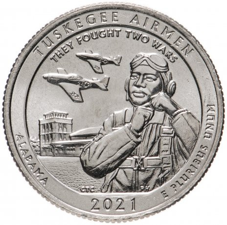 056s Монета США 2021 год 25 центов Пилоты из Таскиги  Медь-Никель  UNC